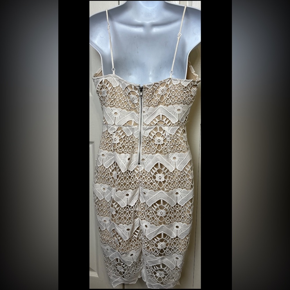 LULUS Dress Sway Away Crochet White Beige Overlay Lace Evening Party Mini - Picture 9 of 12